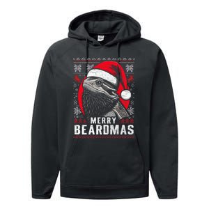 Bearded Dragon Ugly Christmas Sweater Merry Beardmas Performance Fleece Hoodie