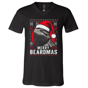 Bearded Dragon Ugly Christmas Sweater Merry Beardmas V-Neck T-Shirt