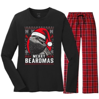 Bearded Dragon Ugly Christmas Sweater Merry Beardmas Women's Long Sleeve Flannel Pajama Set 