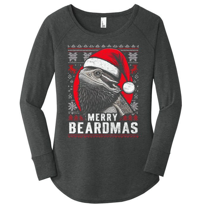 Bearded Dragon Ugly Christmas Sweater Merry Beardmas Women's Perfect Tri Tunic Long Sleeve Shirt