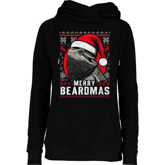 Bearded Dragon Ugly Christmas Sweater Merry Beardmas Womens Funnel Neck Pullover Hood