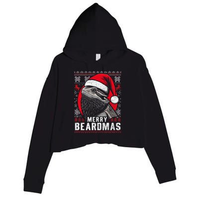 Bearded Dragon Ugly Christmas Sweater Merry Beardmas Crop Fleece Hoodie