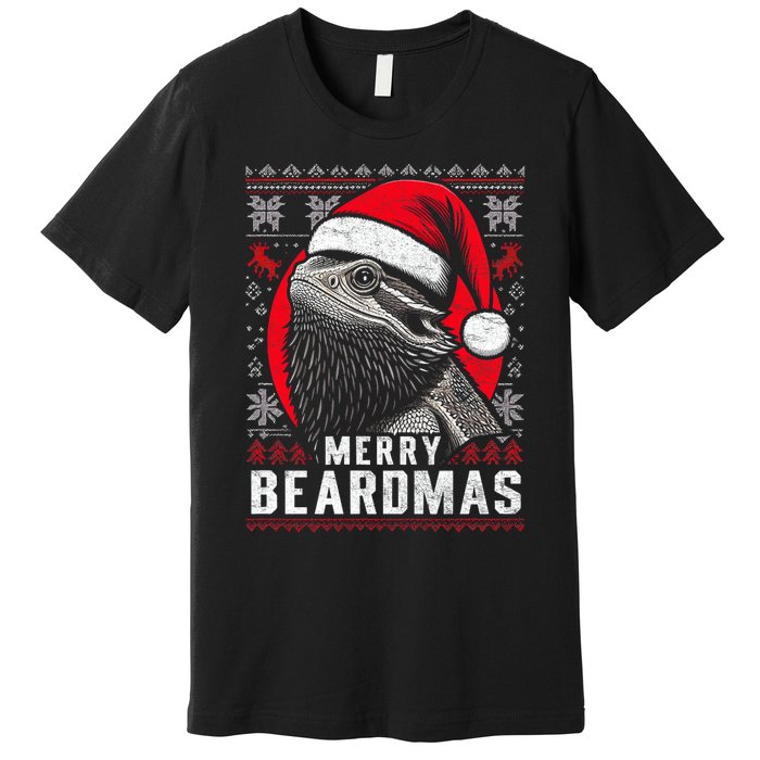 Bearded Dragon Ugly Christmas Sweater Merry Beardmas Premium T-Shirt