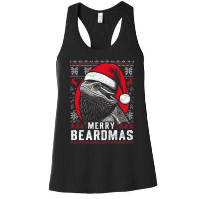 Bearded Dragon Ugly Christmas Sweater Merry Beardmas Women's Racerback Tank