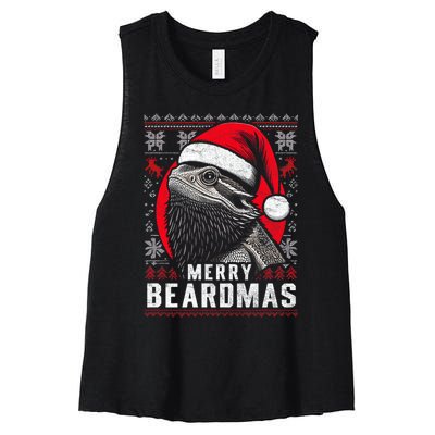 Bearded Dragon Ugly Christmas Sweater Merry Beardmas Women's Racerback Cropped Tank