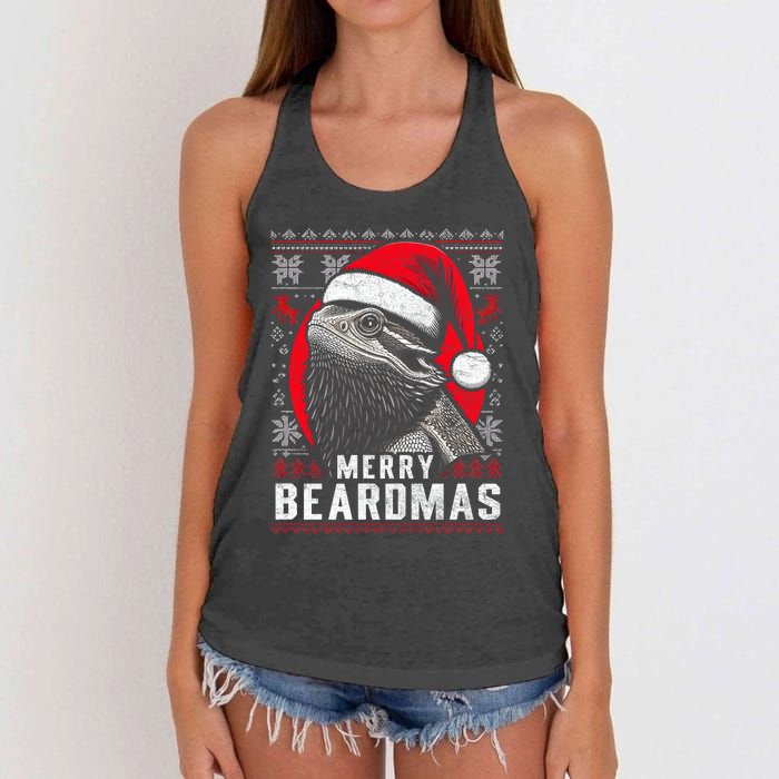 Bearded Dragon Ugly Christmas Sweater Merry Beardmas Women's Knotted Racerback Tank