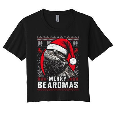 Bearded Dragon Ugly Christmas Sweater Merry Beardmas Women's Crop Top Tee