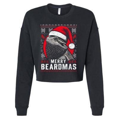 Bearded Dragon Ugly Christmas Sweater Merry Beardmas Cropped Pullover Crew