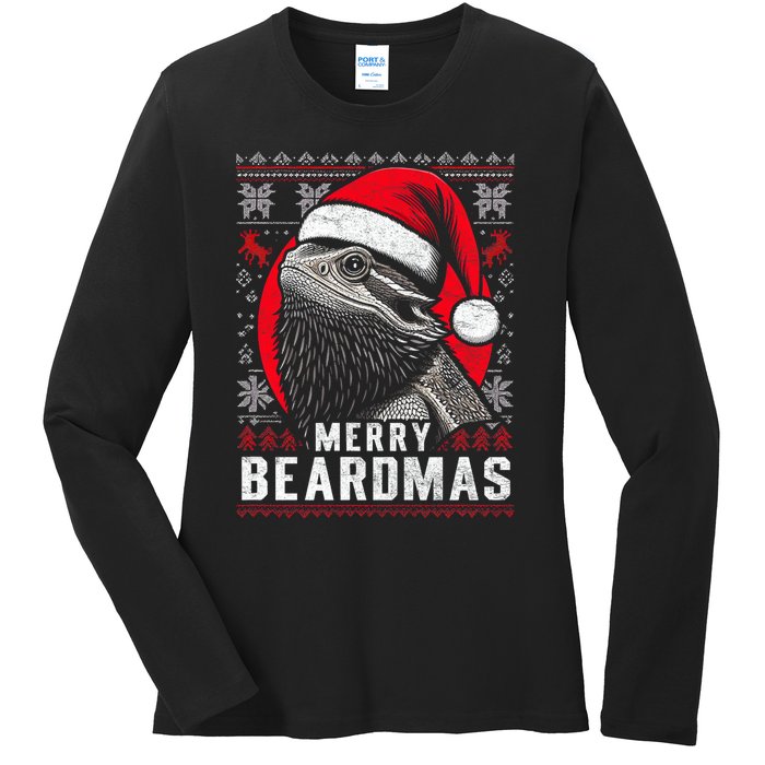 Bearded Dragon Ugly Christmas Sweater Merry Beardmas Ladies Long Sleeve Shirt