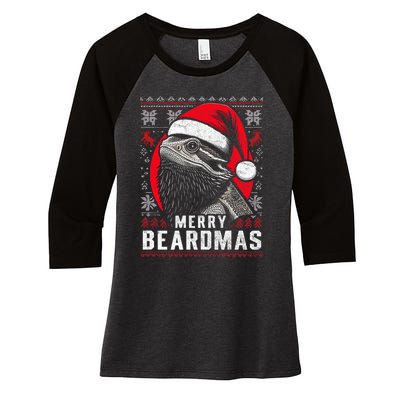 Bearded Dragon Ugly Christmas Sweater Merry Beardmas Women's Tri-Blend 3/4-Sleeve Raglan Shirt