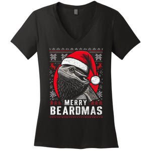 Bearded Dragon Ugly Christmas Sweater Merry Beardmas Women's V-Neck T-Shirt