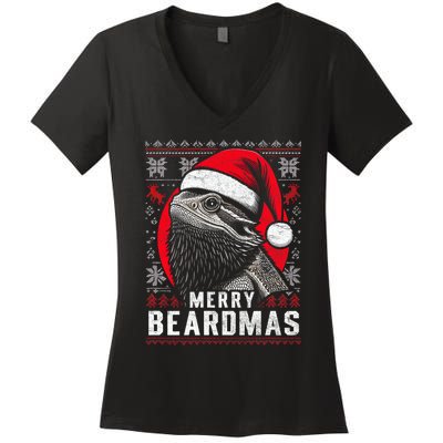 Bearded Dragon Ugly Christmas Sweater Merry Beardmas Women's V-Neck T-Shirt