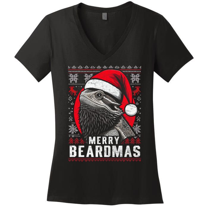 Bearded Dragon Ugly Christmas Sweater Merry Beardmas Women's V-Neck T-Shirt