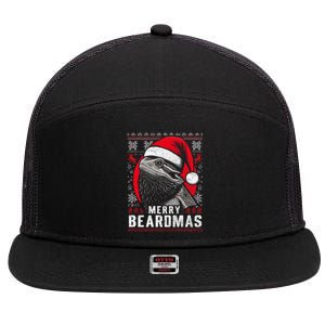 Bearded Dragon Ugly Christmas Sweater Merry Breardmas 7 Panel Mesh Trucker Snapback Hat