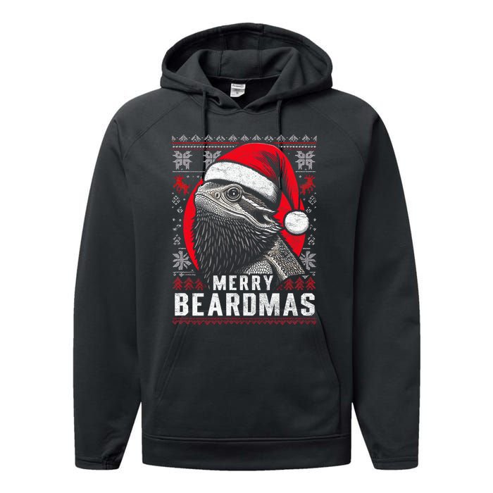 Bearded Dragon Ugly Christmas Sweater Merry Breardmas Performance Fleece Hoodie