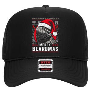 Bearded Dragon Ugly Christmas Sweater Merry Breardmas High Crown Mesh Back Trucker Hat