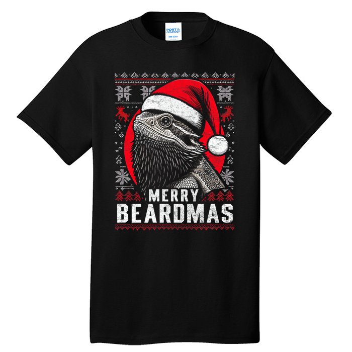 Bearded Dragon Ugly Christmas Sweater Merry Breardmas Tall T-Shirt