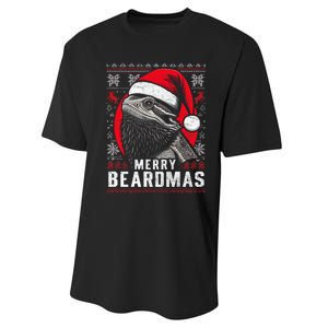 Bearded Dragon Ugly Christmas Sweater Merry Breardmas Performance Sprint T-Shirt