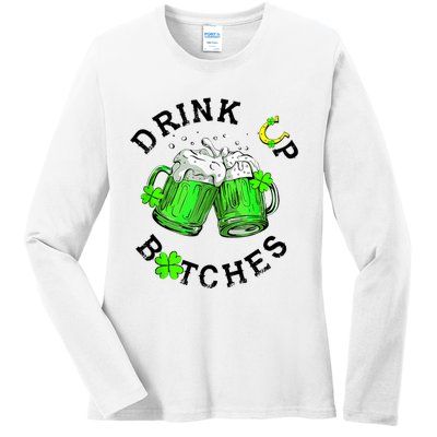 Bitches Drink Up Funny St. PatrickS Day Beer Lover Ladies Long Sleeve Shirt