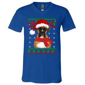 Boxer Dog Ugly Sweater Christmas Puppy Dog Lover Gift V-Neck T-Shirt