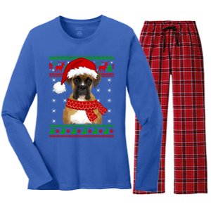 Boxer Dog Ugly Sweater Christmas Puppy Dog Lover Gift Women's Long Sleeve Flannel Pajama Set 