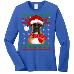 Boxer Dog Ugly Sweater Christmas Puppy Dog Lover Gift Ladies Long Sleeve Shirt