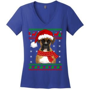 Boxer Dog Ugly Sweater Christmas Puppy Dog Lover Gift Women's V-Neck T-Shirt