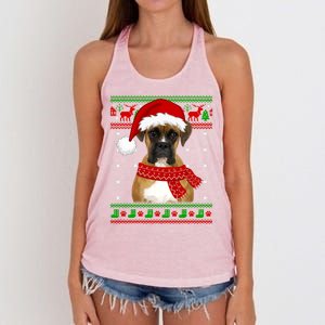 Boxer Dog Ugly Sweater Christmas Puppy Dog Lover Gift Women's Knotted Racerback Tank