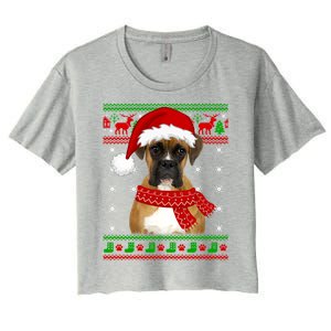 Boxer Dog Ugly Sweater Christmas Puppy Dog Lover Gift Women's Crop Top Tee