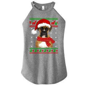 Boxer Dog Ugly Sweater Christmas Puppy Dog Lover Gift Women's Perfect Tri Rocker Tank