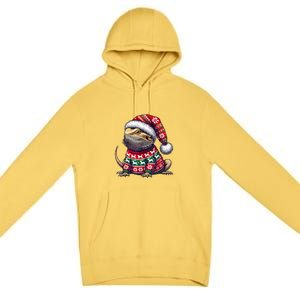 Bearded Dragon Ugly Sweater Santa Hat Christmas Premium Pullover Hoodie