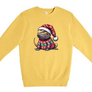 Bearded Dragon Ugly Sweater Santa Hat Christmas Premium Crewneck Sweatshirt