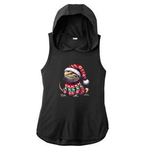 Bearded Dragon Ugly Sweater Santa Hat Christmas Ladies PosiCharge Tri-Blend Wicking Draft Hoodie Tank