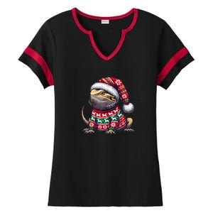 Bearded Dragon Ugly Sweater Santa Hat Christmas Ladies Halftime Notch Neck Tee