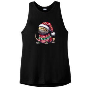 Bearded Dragon Ugly Sweater Santa Hat Christmas Ladies PosiCharge Tri-Blend Wicking Tank