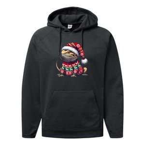 Bearded Dragon Ugly Sweater Santa Hat Christmas Performance Fleece Hoodie