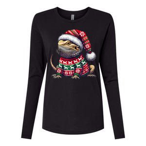 Bearded Dragon Ugly Sweater Santa Hat Christmas Womens Cotton Relaxed Long Sleeve T-Shirt