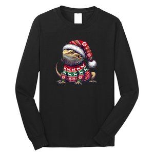 Bearded Dragon Ugly Sweater Santa Hat Christmas Long Sleeve Shirt