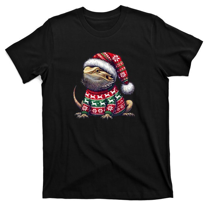 Bearded Dragon Ugly Sweater Santa Hat Christmas T-Shirt