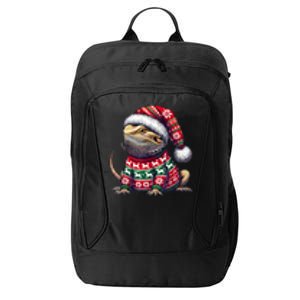 Bearded Dragon Ugly Sweater Santa Hat Christmas City Backpack