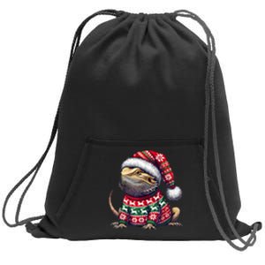 Bearded Dragon Ugly Sweater Santa Hat Christmas Sweatshirt Cinch Pack Bag