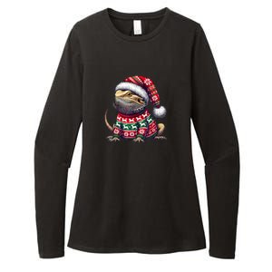 Bearded Dragon Ugly Sweater Santa Hat Christmas Womens CVC Long Sleeve Shirt