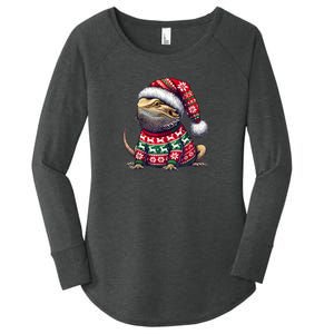 Bearded Dragon Ugly Sweater Santa Hat Christmas Women's Perfect Tri Tunic Long Sleeve Shirt