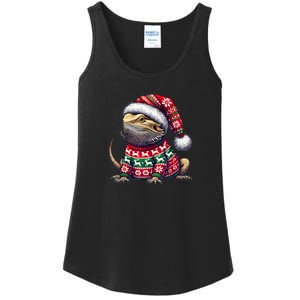 Bearded Dragon Ugly Sweater Santa Hat Christmas Ladies Essential Tank