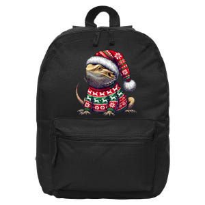 Bearded Dragon Ugly Sweater Santa Hat Christmas 16 in Basic Backpack