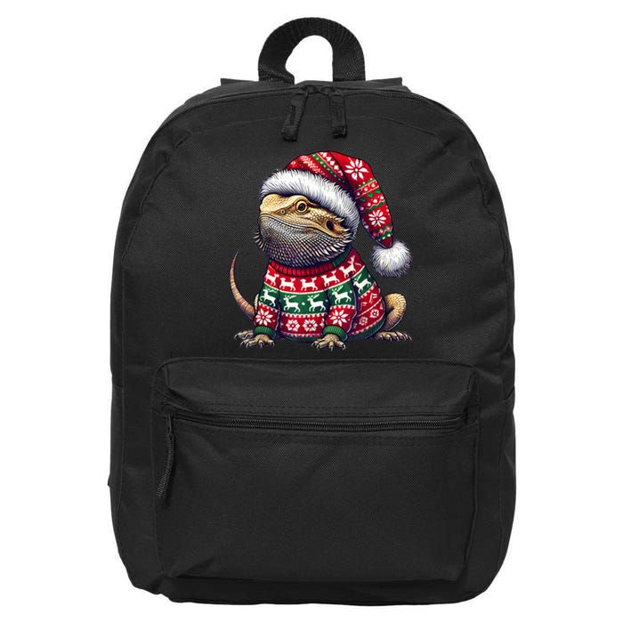 Bearded Dragon Ugly Sweater Santa Hat Christmas 16 in Basic Backpack