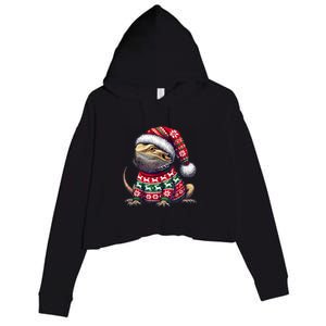 Bearded Dragon Ugly Sweater Santa Hat Christmas Crop Fleece Hoodie