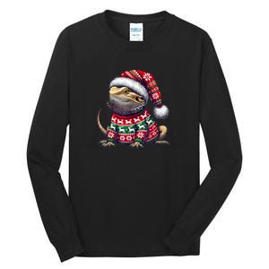 Bearded Dragon Ugly Sweater Santa Hat Christmas Tall Long Sleeve T-Shirt