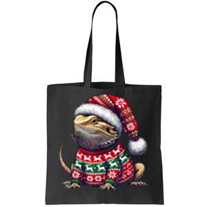 Bearded Dragon Ugly Sweater Santa Hat Christmas Tote Bag