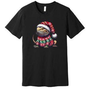 Bearded Dragon Ugly Sweater Santa Hat Christmas Premium T-Shirt